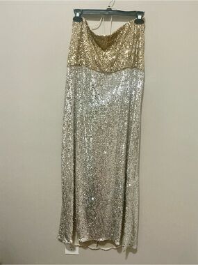 Sachin+Babi Gold and Silver Sequin Spaghetti Strap Evening Gown